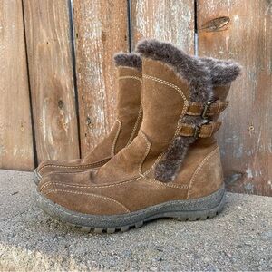 SPRING STEP Women’s Brown Leather Mid Calf Faux Fur Lined Boot Size 38